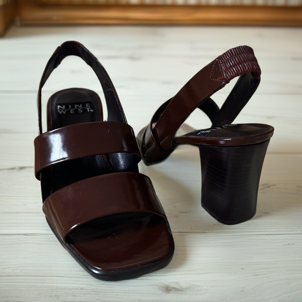 Nine West Brown Block 3” Heel Sandals, never worn